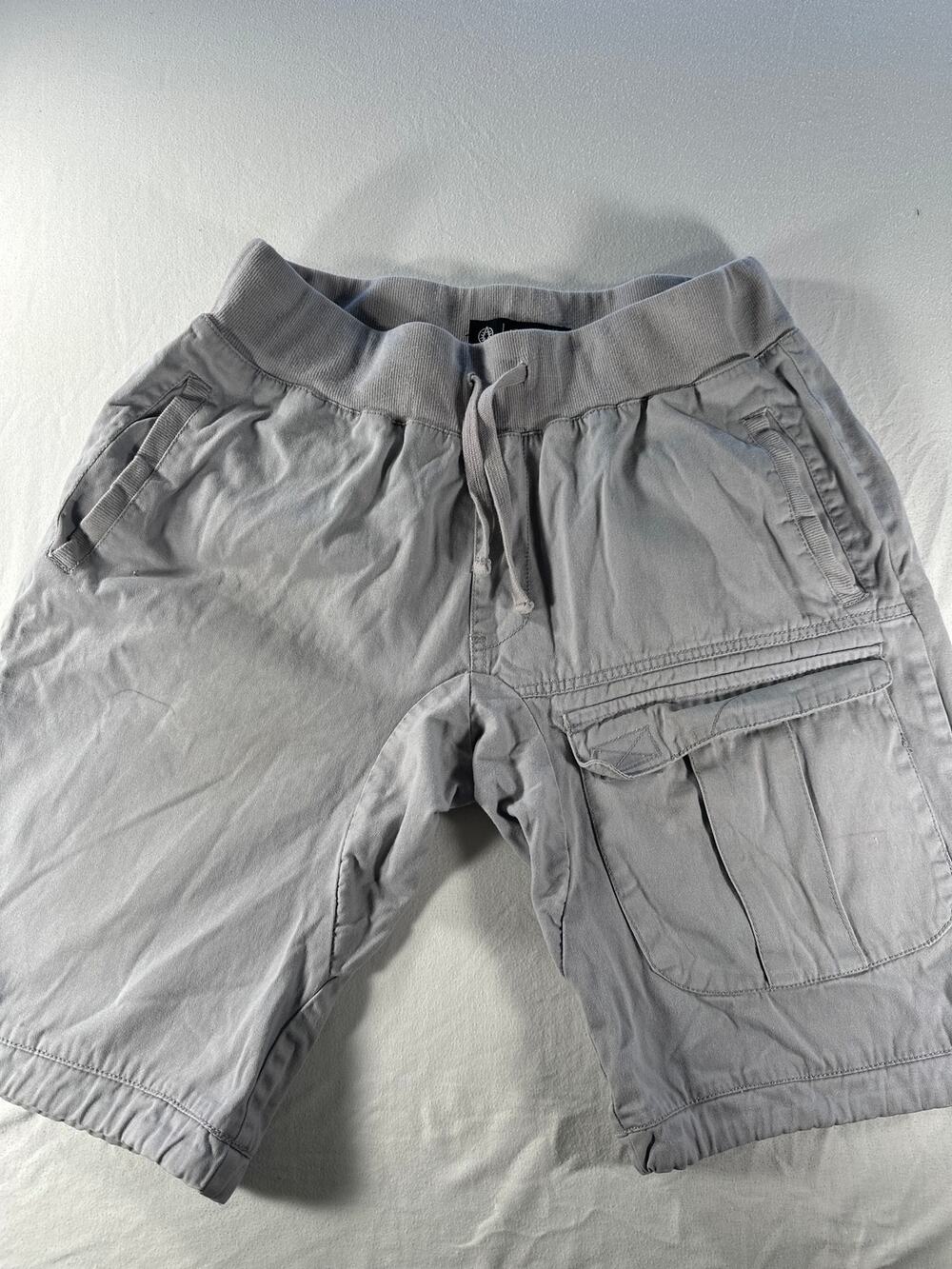 Akademiks Men’s Cargo Shorts Gray Drawstring Elastic Waist Size Large